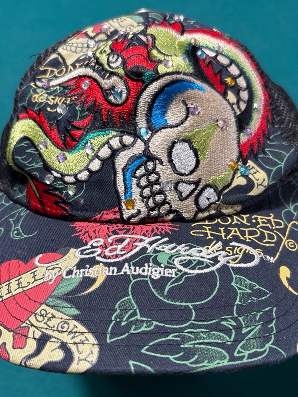 Ed Hardy by Christian Audigier Black Embroidered Skull Hat , OS , $32